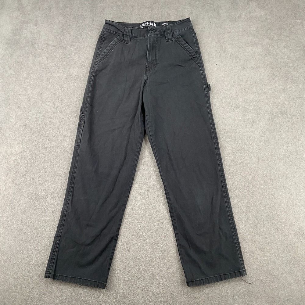 Girlish Cargo‎ Carpenter Pants Womens 1/25 Black Mid Rise Straight Leg Workwear